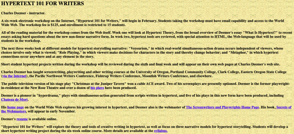 hypertext 101 course in 1996